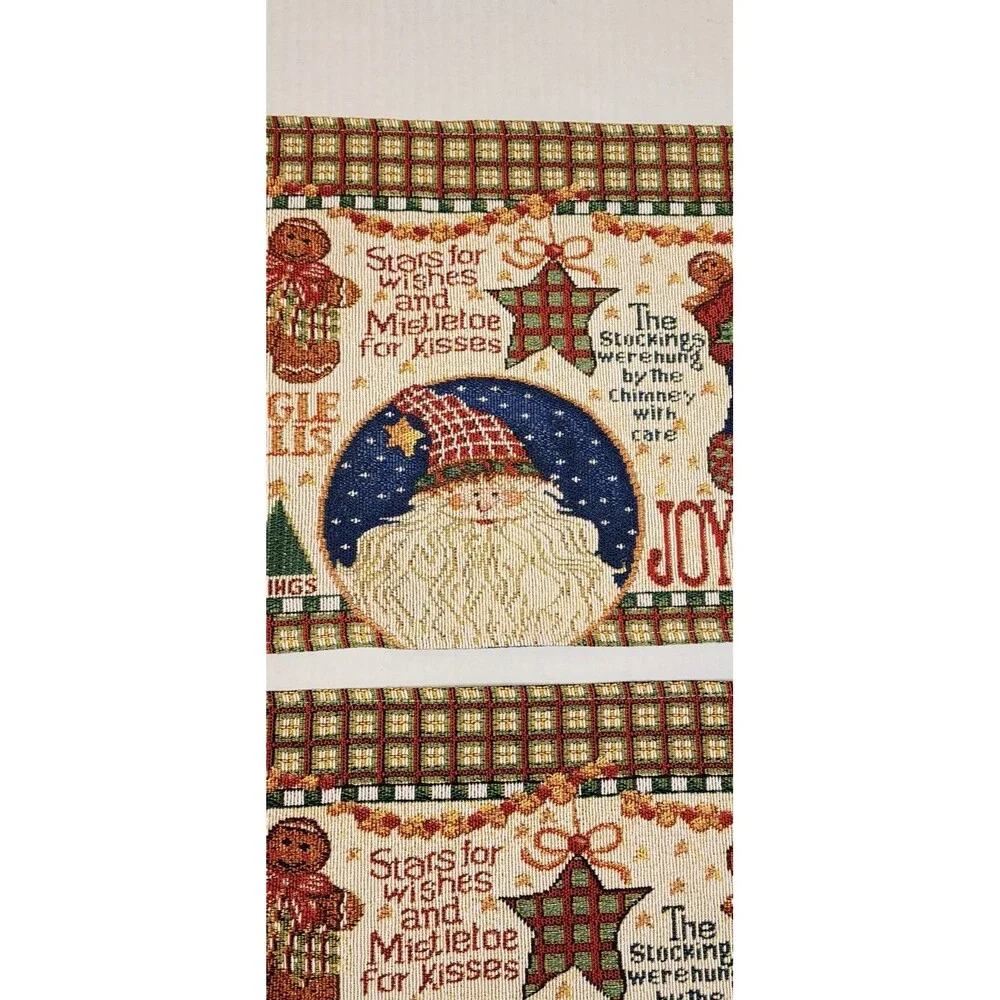 Set Of 3 Tapestry Woven Christmas Placemats Gingerbread Man Santa